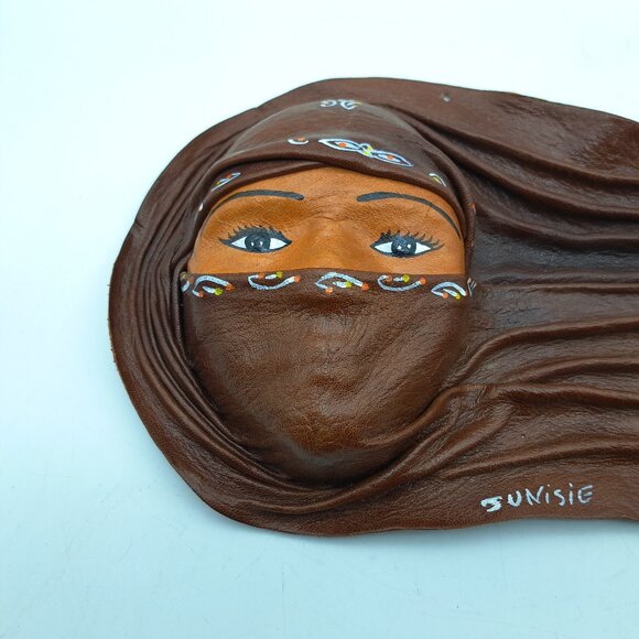 Leather Wall Mask From Tunisia - Picture 3 of 11